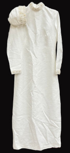 Lot 9 - Group - 1960s Wedding dress and skull cap - white silk, long straight dr