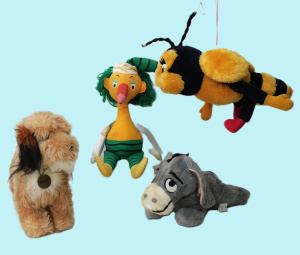 Lot 19 - 4 vintage soft toys - TV & Film related inc Mr Squiggle, Eeyore, Be