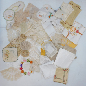 Lot 26 - Box lot vintage napery inc doylies - embroidered, crocheted, lace, Supp