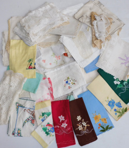 Lot 34 - Box lot of vintage Napery inc Lace, Applique, Embroidered, Crocheted ,
