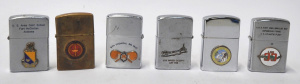 Lot 53 - 6 x Vintage Zippo style Military Themed Fuel Cigarette Lighters w Ename