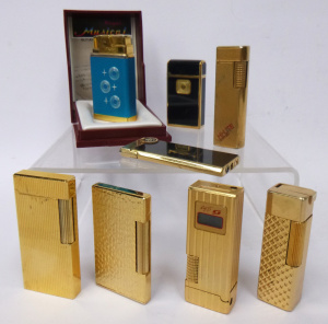 Lot 56 - 8 x vintage mainly c1960-70s Gold Toned Cigarette Lighters - Sensatron,