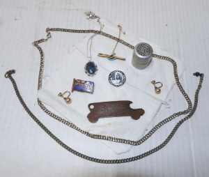 Lot 57 - Small Lot of Jewellery incl Vesta, E Burwood Cars for Hire Novelty Bott