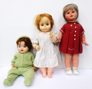 Lot 96 - 3 x Vintage Hard Plastic & Rubber Dolls inc, French Raynal,1960s N