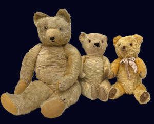 Lot 97 - 3 x vintage mohair Teddy Bears - glass eyes, longest approx 70cms
