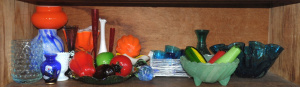 Lot 125 - Shelf Lot of Assorted Coloured Glass (some AF) incl Imitation Fruit, P