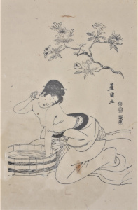 Lot 144 - Artist Unknown Framed Vintage Japanese Woodblock Print - The Bather -