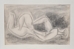 Lot 146 - Teisutis Zikaras (1922-1991) Mounted Charcoal - Reclining Nude, study