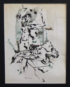Lot 148 - Teisutis Zikaras (1922-1991) Mounted Ink & Wash - Figure Study - s