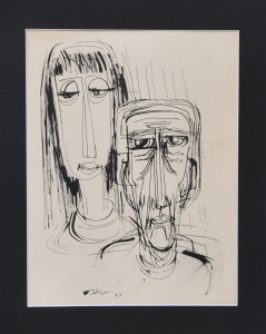 Lot 153 - Teisutis Zikaras (1922-1991) Mounted Ink - Husband & Wife - signed