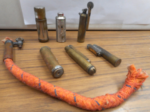 Lot 173 - Group of Trench Art Cigarette Lighters, incl Bullets, Rope Torch, etc