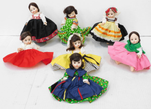 Lot 174 - 7 x Vintage Madame Alexander Nationality Dolls 7 - 8 inches L inc Fren
