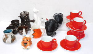 Lot 222 - Group lot of Mid Century Ceramics & Art Deco inc Brown Polka dot p