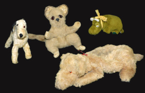 Lot 226 - 4 x Vintage Merrythought soft toys inc Green Hippo, Terrier Dog (af),