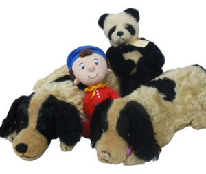Lot 227 - Group Lot Vintage Plush Toys - incl 2 x Merrythought Dog Pyjama Cases,