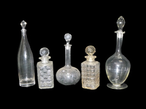 Lot 255 - Group Lot Cut Crystal & Glass Decanters - incl signed Orrefors