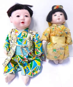 Lot 258 - 2 x Vintage Japanese Character Dolls - Bisque heads & limbs, compo