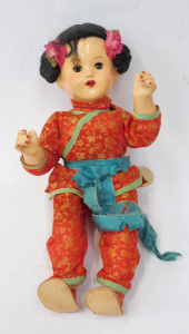 Lot 339 - 193040s Chinese composition- cloth & wooden body Doll - Press Pane