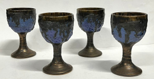 Lot 352 - Set 4 x 1970s Robert Beck fat lava Australian pottery wine goblets, co