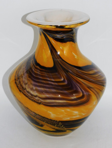 Lot 364 - Large vintage heavy Kamei Japanese Art Glass Vase - Yellow, Purple &am