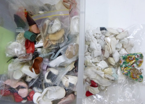 Lot 21 - Box lot - large quantity of Doll Shoes, socks Booties, etc - assorted e
