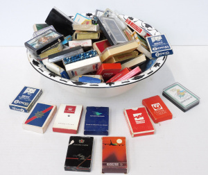 Lot 25 - Large Group Vintage Playing card Decks in Ceramic Wash Bowl inc Adverti