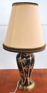Lot 40 - Large 1980s Ceramic Table lamp - Chocolate with gilt bamboo to front -B