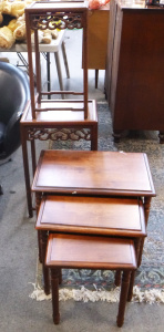 Lot 47 - Group lot vintage Side Tables - 2 x tall Oriental + nest of 3 Vintage s