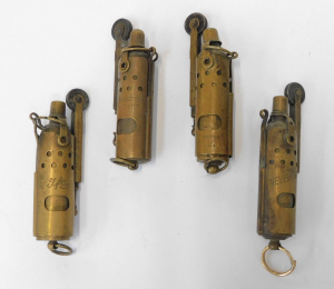 Lot 54 - 4 x Brass Trench Petrol Lighters inc Austrian IMCO, Hungarian Neverfail