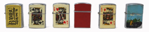 Lot 60 - 5 x Vintage 1970s Penguin Fuel Cigarette Lighters w Designs incl The Ki