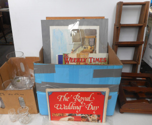 Lot 75 - Mixed Box lot Wooden Items (folding Wine Rack, folding Reading Frame),