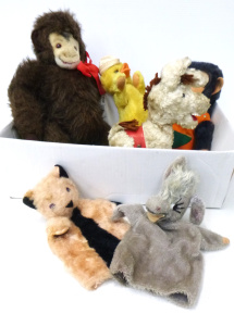 Lot 97 - Box lot of Vintage Soft Toys & Puppets inc, Merrythought monkey, An