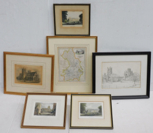 Lot 114 - Group lot of Framed Engravings & Prints inc Cambridge Shire Map, K
