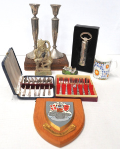 Lot 117 - Group Mixed Items - incl Cutlery Sets, Candle Sticks, Carved Soap Ston