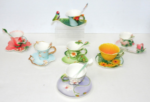 Lot 122 - 7 x Boxed sets Sculptured Cups & Saucers w spoons inc Floralis Mot