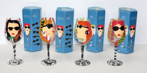 Lot 181 - Set of Four Boxed Misstery Girls - Living Art Tall Wine Glasses