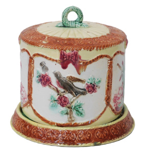 Lot 193 - Victorian Majolica ceramic Cheese dome - Round with raised blossom bra