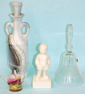 Lot 198 - 4 pces inc Dutch Bartje Bartels figure 20cm H Glass bell with etched s
