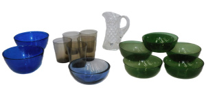 Lot 225 - Group lot of Glass inc signed Blue Holmegaard Oval Bowl, Orrefors jug,