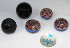 Lot 228 - 6 x Art Glass Paperweights inc 3 x Blue, Red & White Millefiori v