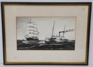 Lot 231 - Artist Unknown Framed Vintage Monochrome Ink & Gouache - 'Port Phi