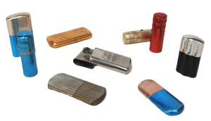 Lot 232 - Small lot of Vintage Anodised Cigarette Lighters incl Lipstick Style L