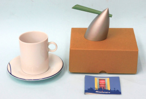 Lot 237 - 2 pce modernist Italian Alessi inc Boxed Miniature Kettle chrome plate