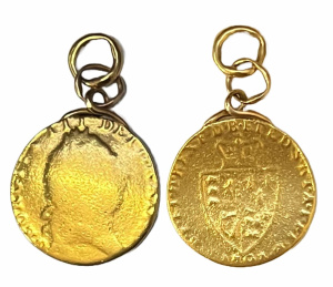 Lot 284 - George 111 22ct Full Guinea Pendant, Spade shield (1760 - 1820) worn -