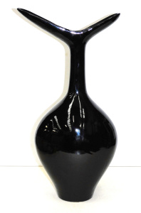 Lot 298 - Large unmarked Modernist Ceramic Vase - slick black glaze, unusual MCM