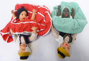 Lot 308 - 2 x Vintage Spanish Pages Matarin hard cloth Topsy Turvy Dolls inc, F