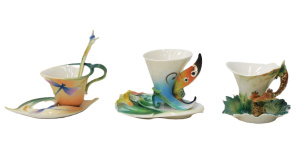 Lot 316 - 3 x Boxed Franz Porcelain Cup & Saucer sets inc Giraffe FZ00450, B