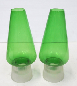 Lot 323 - 2 x Vintage Pair of Holmegaard Glass Candle Sticks w Green Glass Storm
