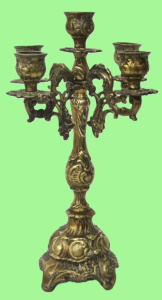 Lot 331 - Vintage Ornate Heavy Brass 5 Arm Candelabra - 32cm H