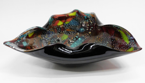 Lot 341 - Vintage Murano Art Glass Bowl - Triangular shape w folded edges, multi